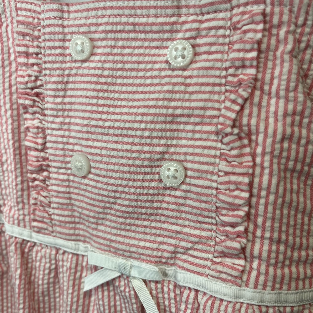 Janie and Jack Pink and White Seer Sucker Striped Smocked Romper Girls 12-18 mo - Picture 2 of 9